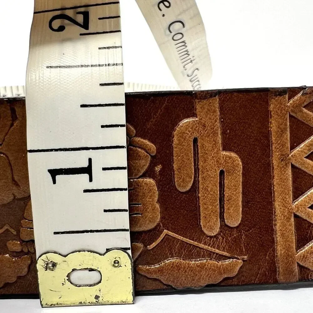 Vintage Grunts Peru Leather Belt Cuzco Tooled Carved Llama Western 40/100